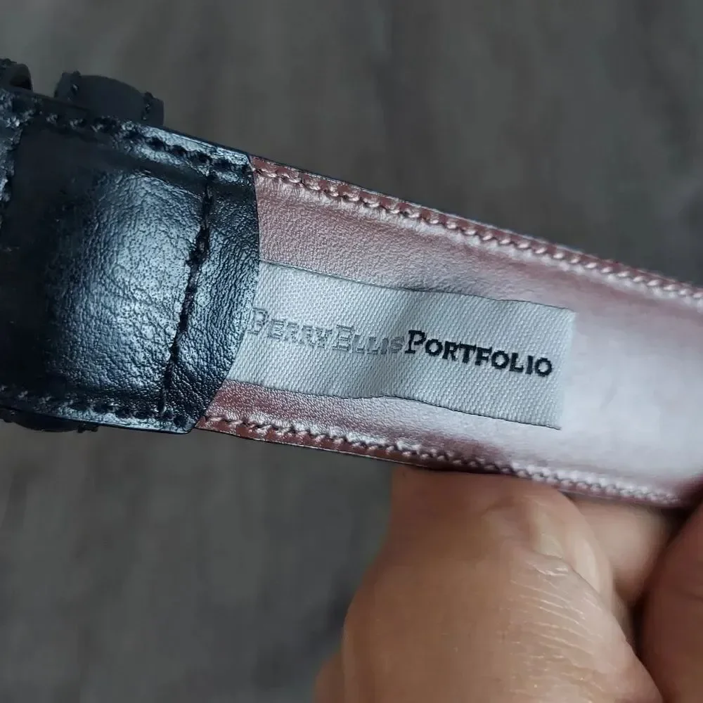 Perry Ellis Portfolio Black Genuine Cowhide Belt 38